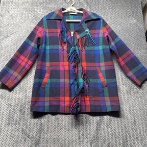 Vintage Pendleton Wool Fringe Coat Plaid Jacket USA Made Size Small‎